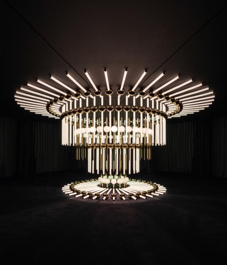 a large chandelier in a dark room