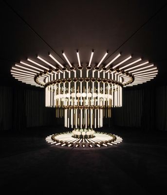 a large chandelier in a dark room