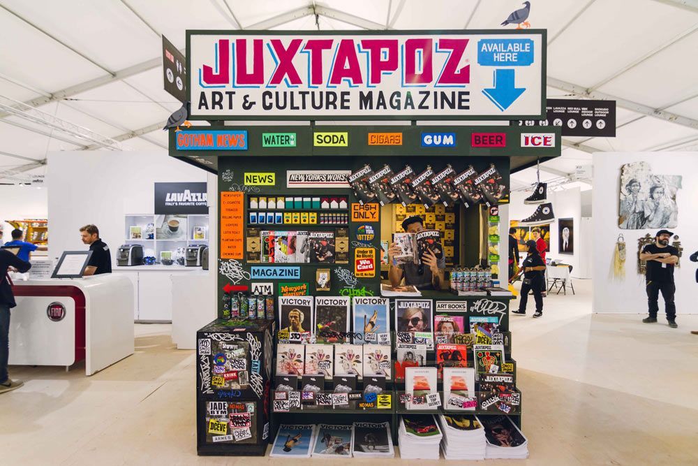 a group of people standing around a store
