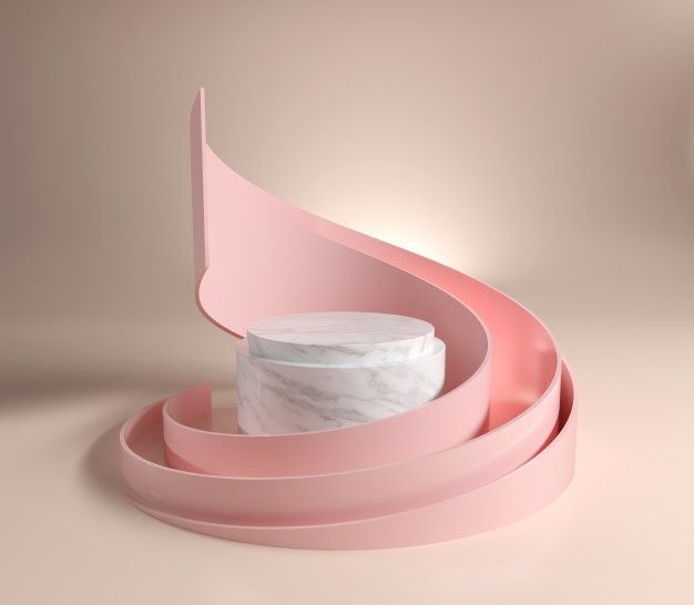 a pink shelf with a marble container on top of it