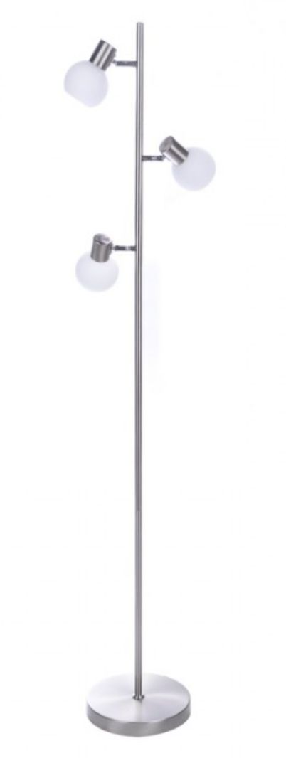 a three light floor lamp on a white background