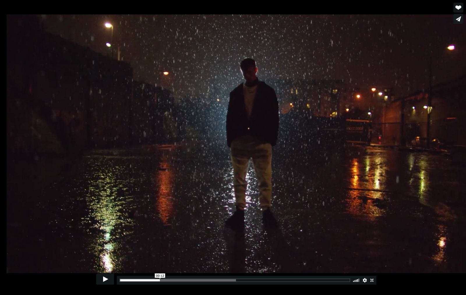 a man walking in the rain at night