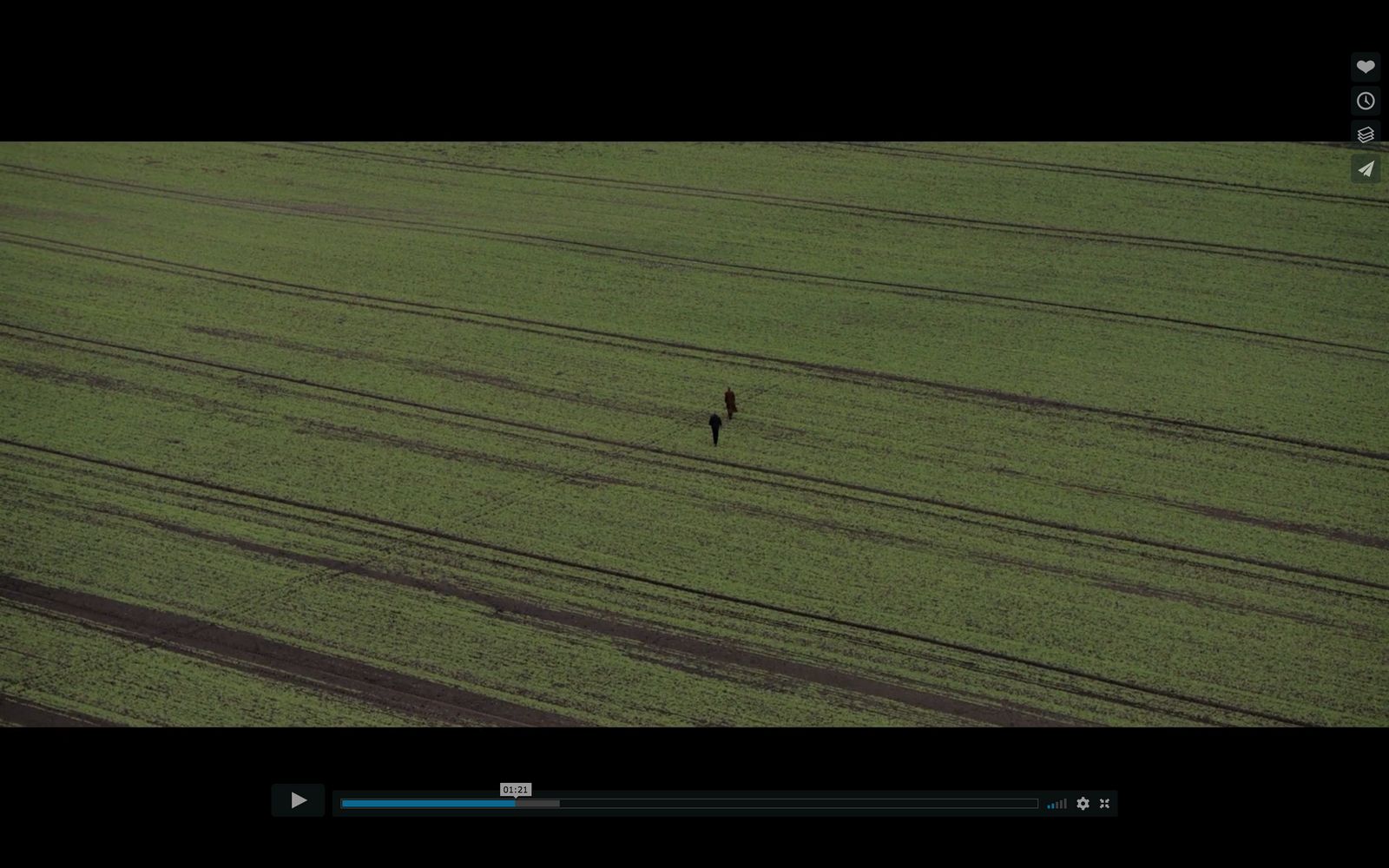 an aerial view of a person walking in a field