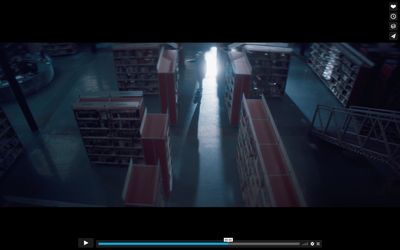 a wide angle view of a warehouse with shelves