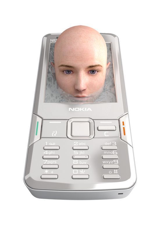 a cell phone with a picture of a man's head on it