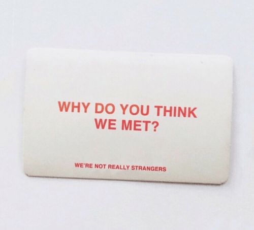 a red and white sticker that says, why do you think we met?