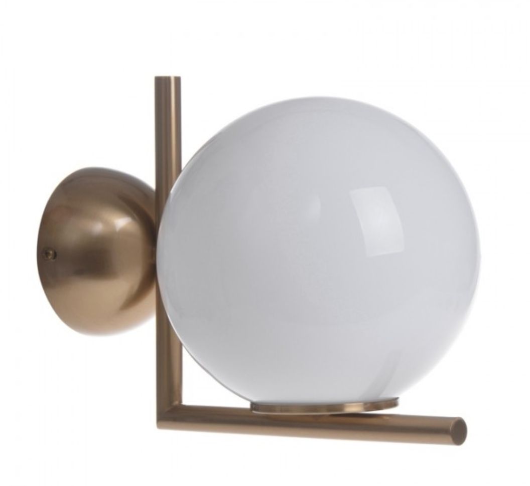 a white ball is mounted on a brass stand