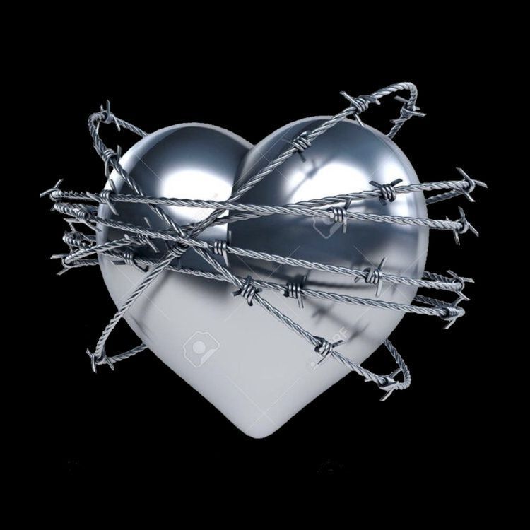 a heart shaped object with barbed wire attached to it