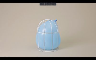 a blue bird in a cage on a beige background