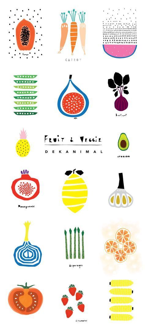 a bunch of fruit and veggies on a white background