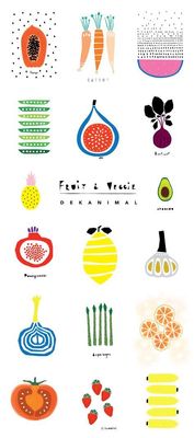 a bunch of fruit and veggies on a white background