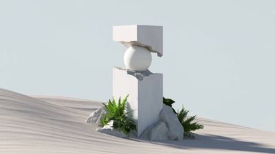 a white sculpture sitting in the middle of a desert