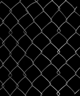 a black and white photo of a chain link fence