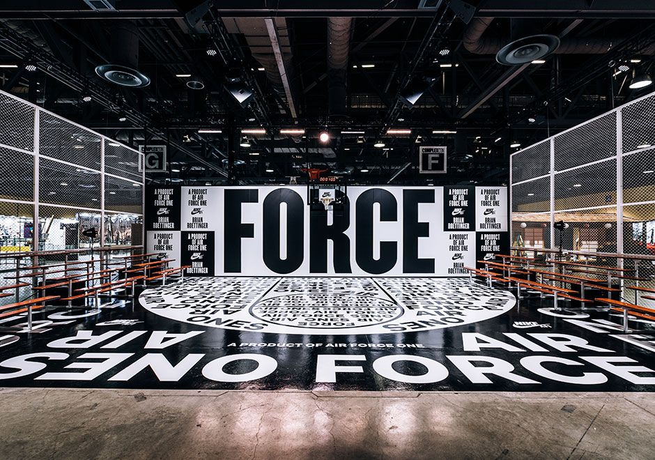 a black and white floor with the words force on it