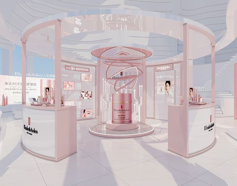 a rendering of a beauty store with pink and white decor