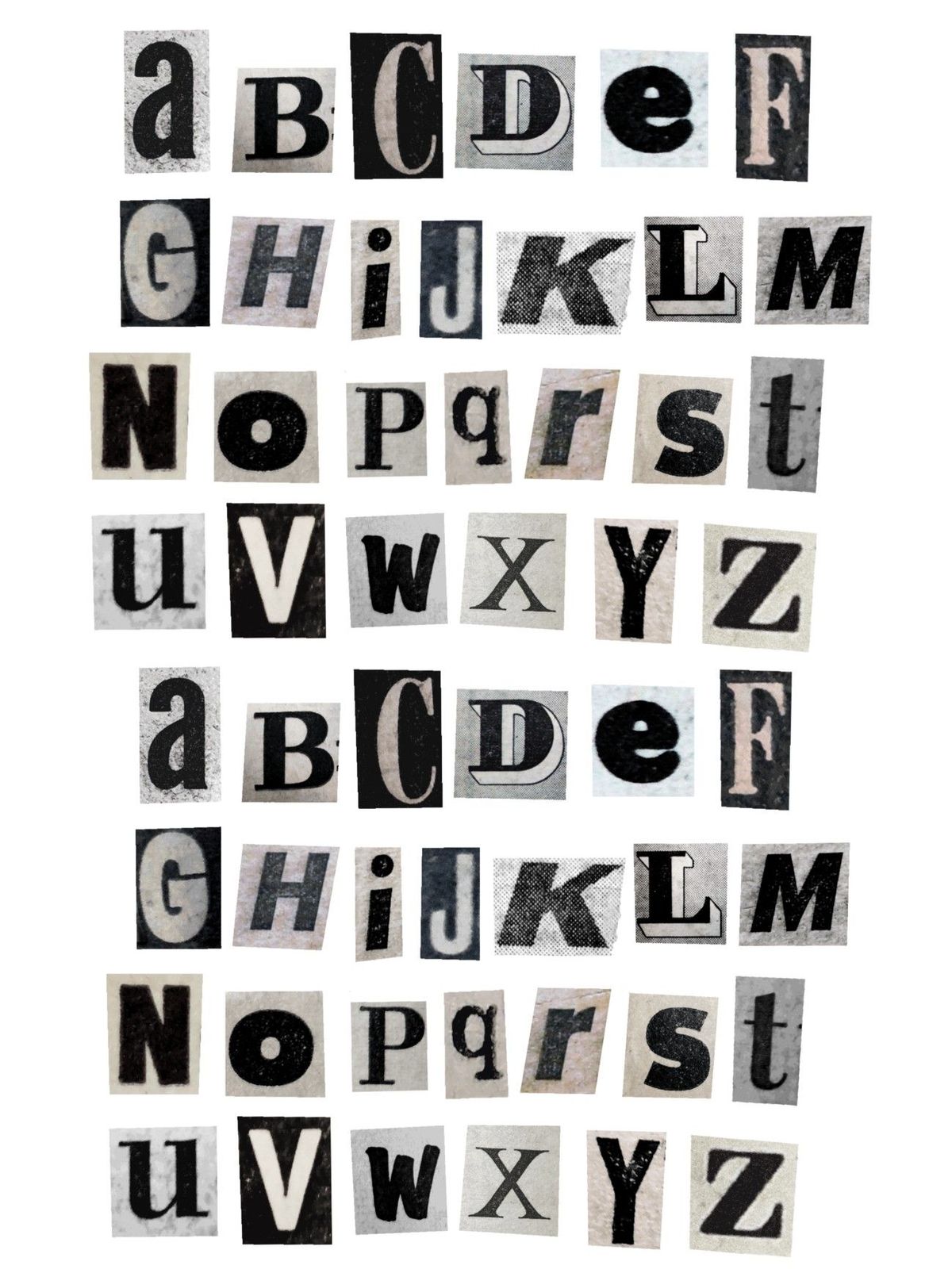 a set of letters and numbers made out of newspaper paper