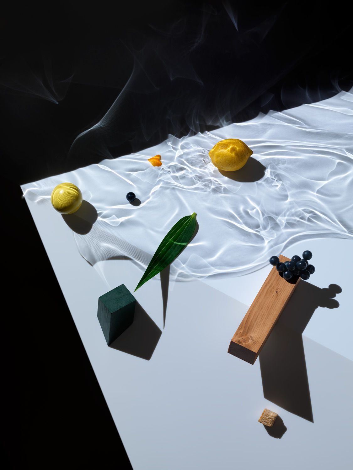 a group of objects sitting on top of a white table