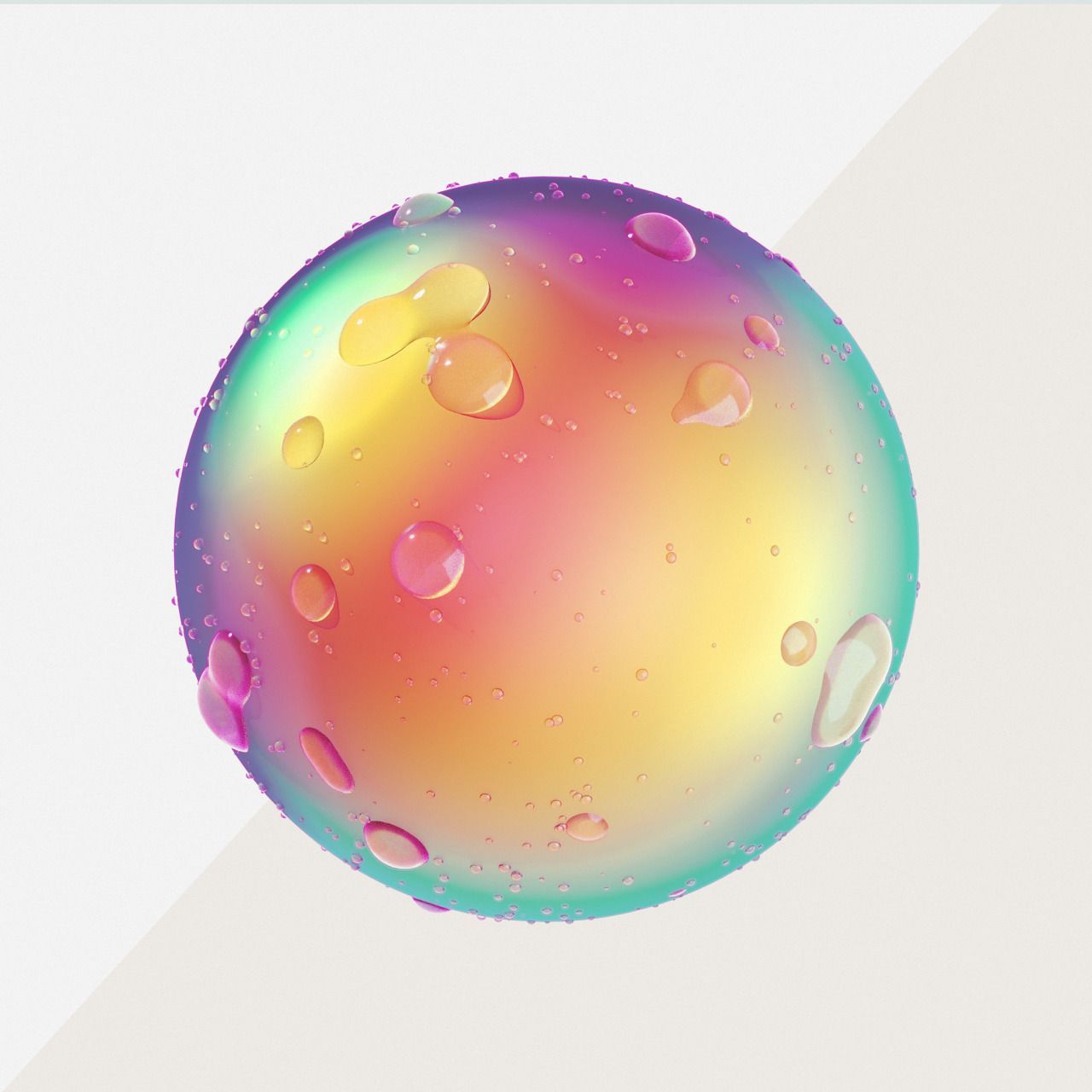 a colorful ball of liquid with a white background