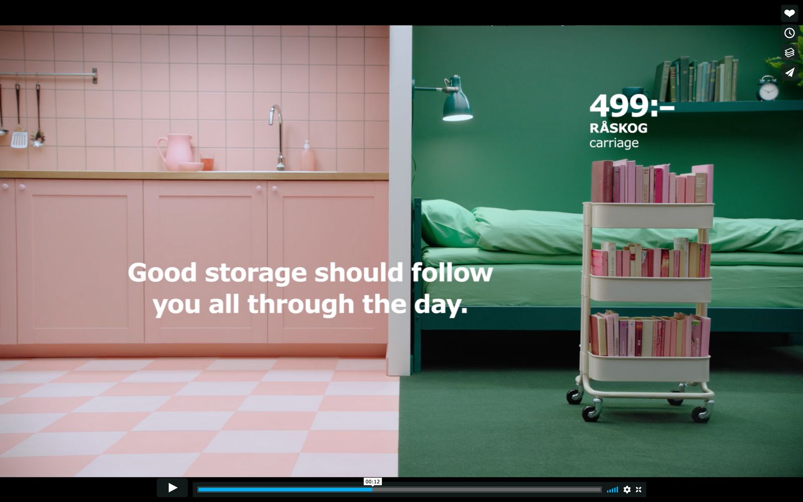 a picture of a room with a bed and a shelf with books