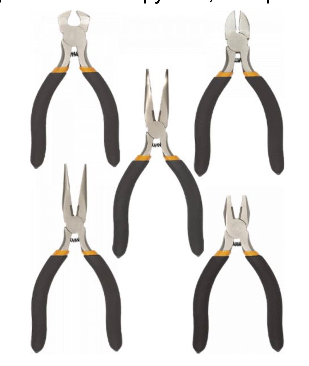 a set of four pairs of pliers with black handles