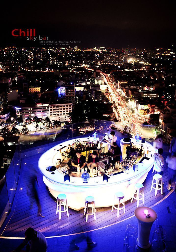 an aerial view of a city at night