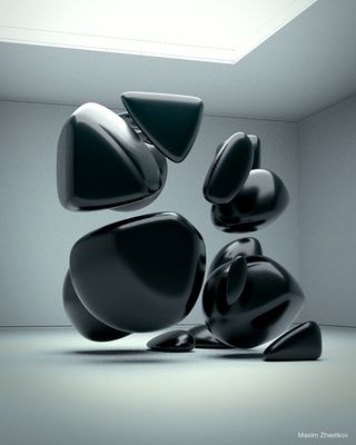 a group of black objects sitting in a room