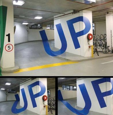 a series of photos of a parking garage
