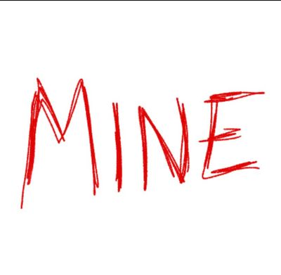 the word mine written in red ink on a white background