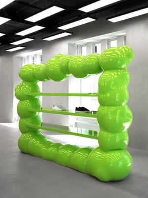 a large neon green object in a room