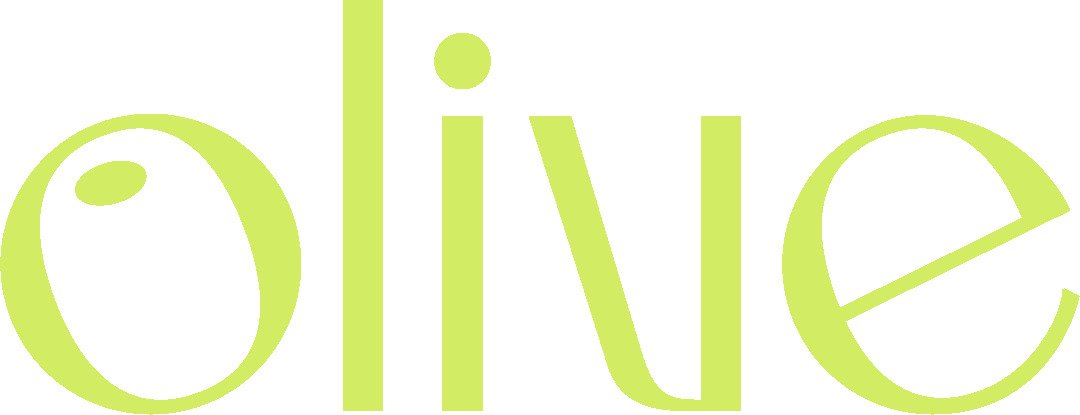 the word olive written in green on a white background