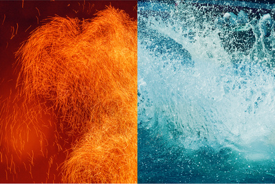 an orange and blue photo of a wave