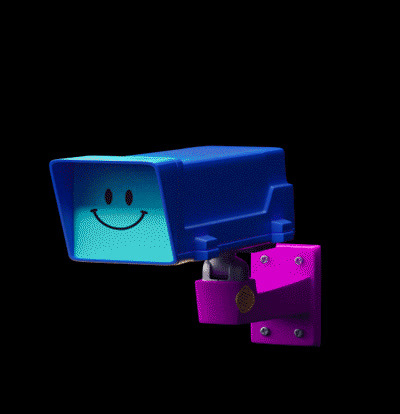 a blue and pink object with a smiley face