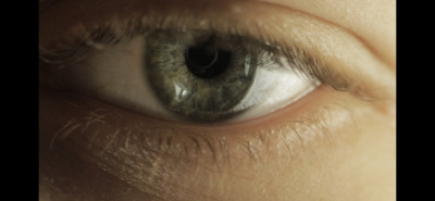 a close up of a person's green eye