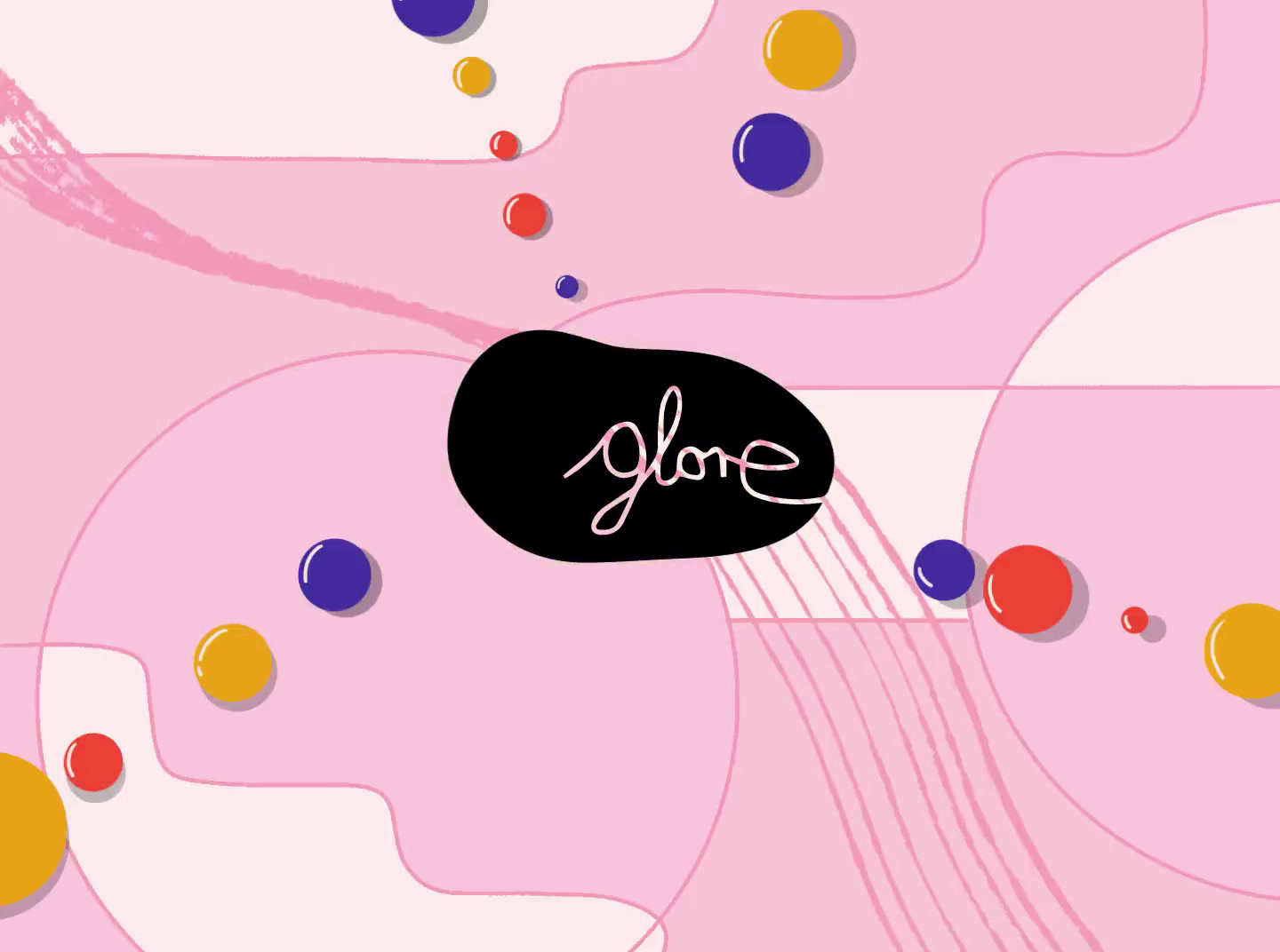 a pink background with circles and a black sign that says gloe