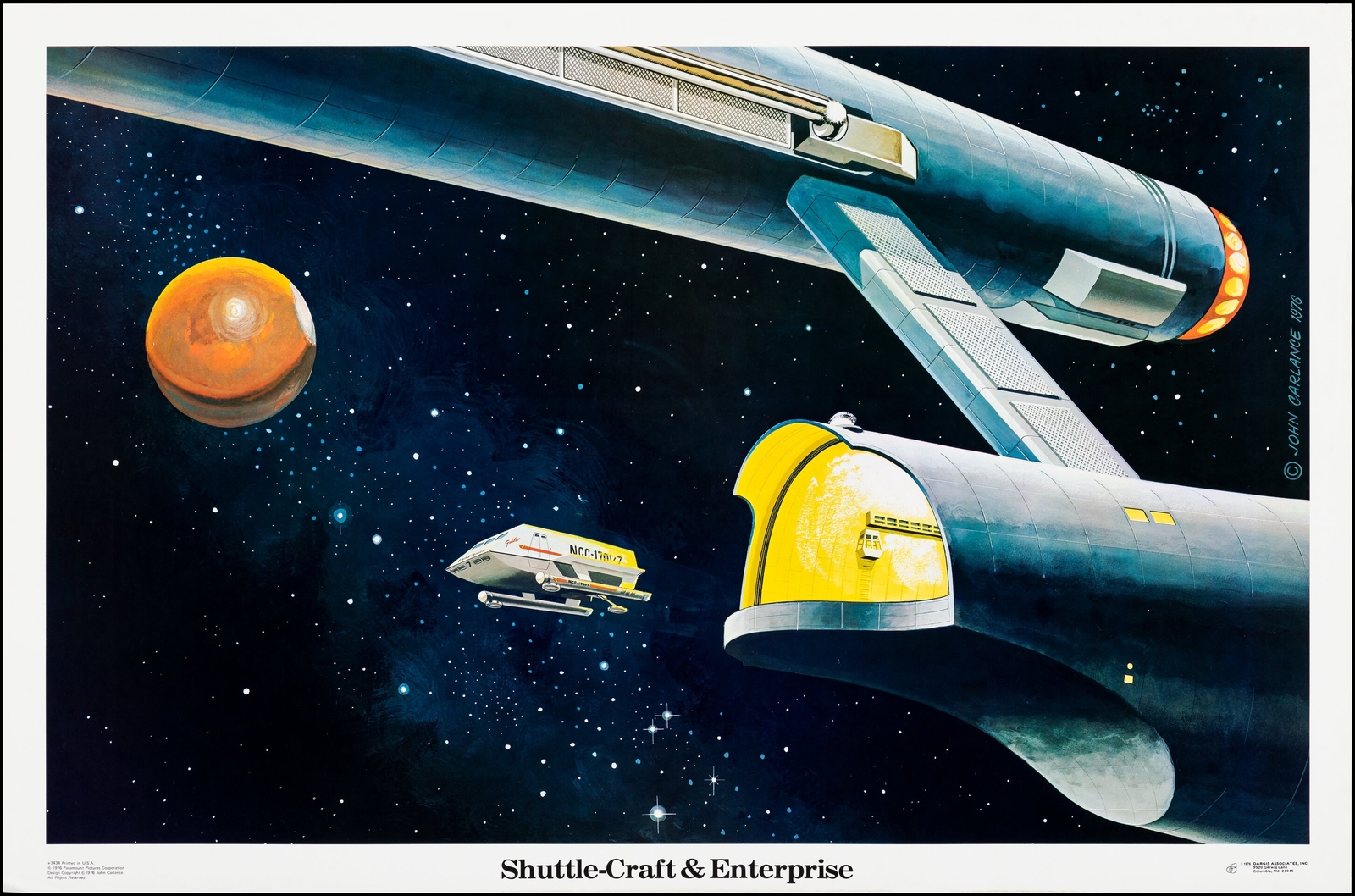 a painting of a space station with two oranges