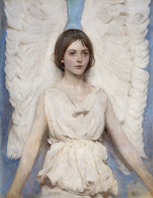 a painting of a woman with angel wings