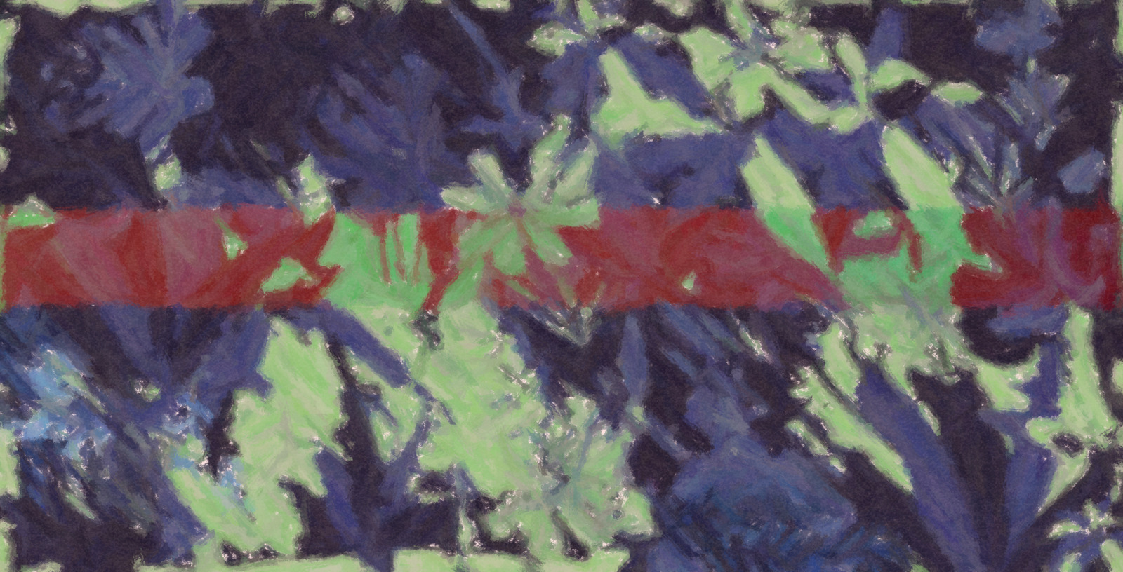 a painting of trees with red and green stripes