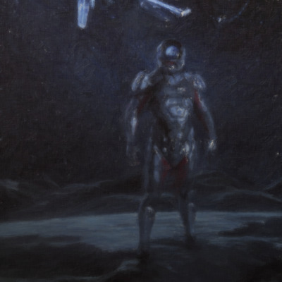 a painting of a man in a space suit