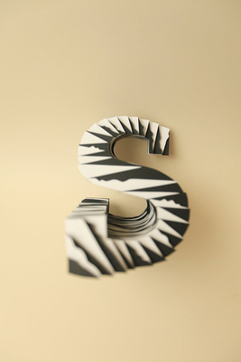 the letter s is made up of black and white paper