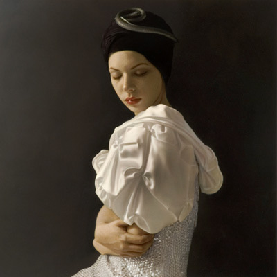 a painting of a woman in a white dress