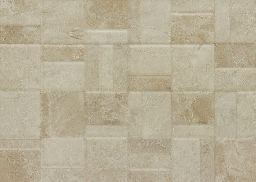 a beige tile wall with a pattern of squares