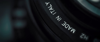 a close up of a camera lens with words on it