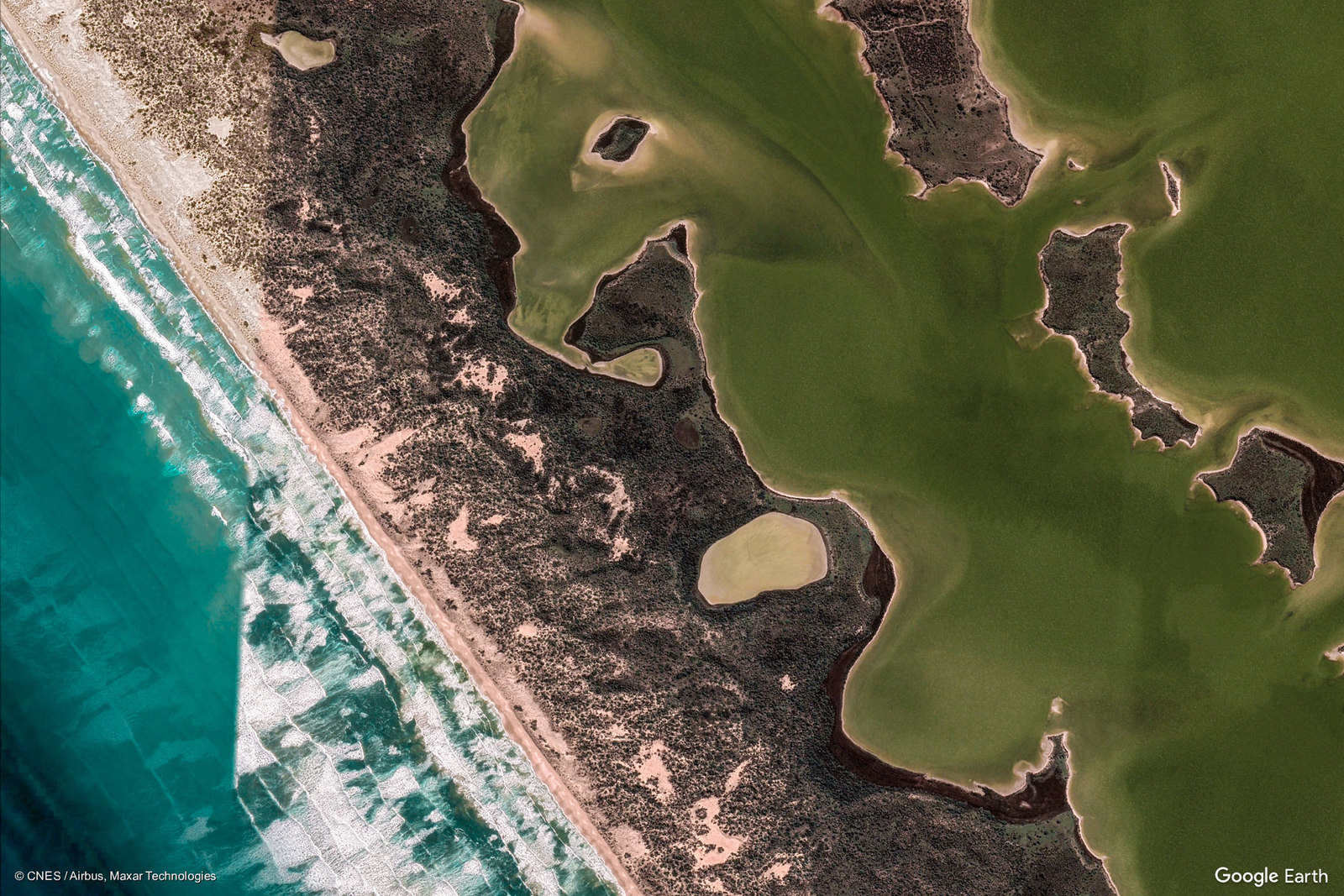 an aerial view of a golf course near the ocean