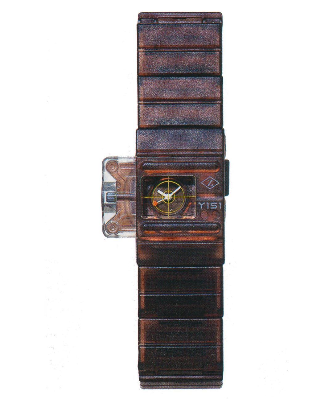 a watch with a brown leather band and a yellow face