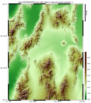 a map of a mountain range with a green background