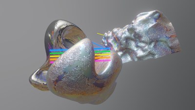 a silver object with a rainbow in the middle of it