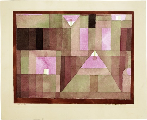 a painting with a brown and pink design on it