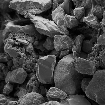 black and white photograph of rocks and gravel