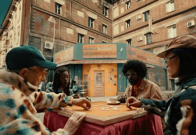 a group of people sitting around a table playing a game