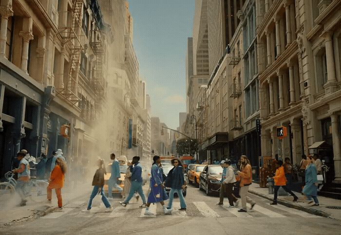 a group of people walking across a street